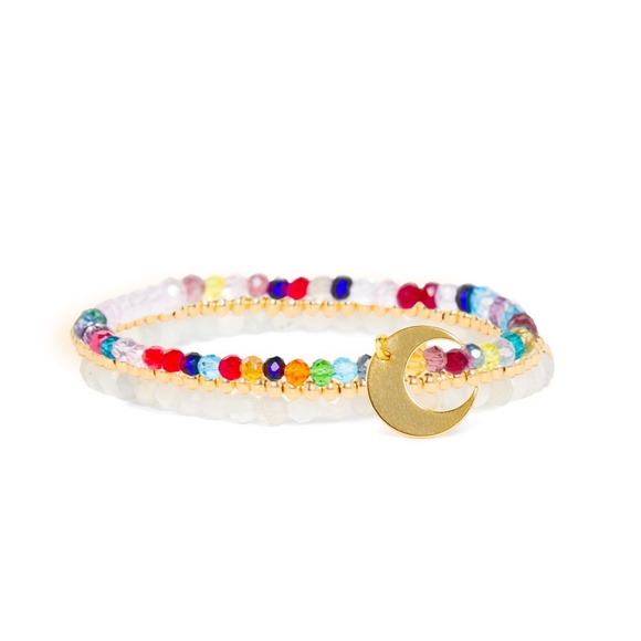 Celestial Moon Stretch Bracelet - Stackable Bracelets for Woman Natural+Crystal - Picture 1 of 4